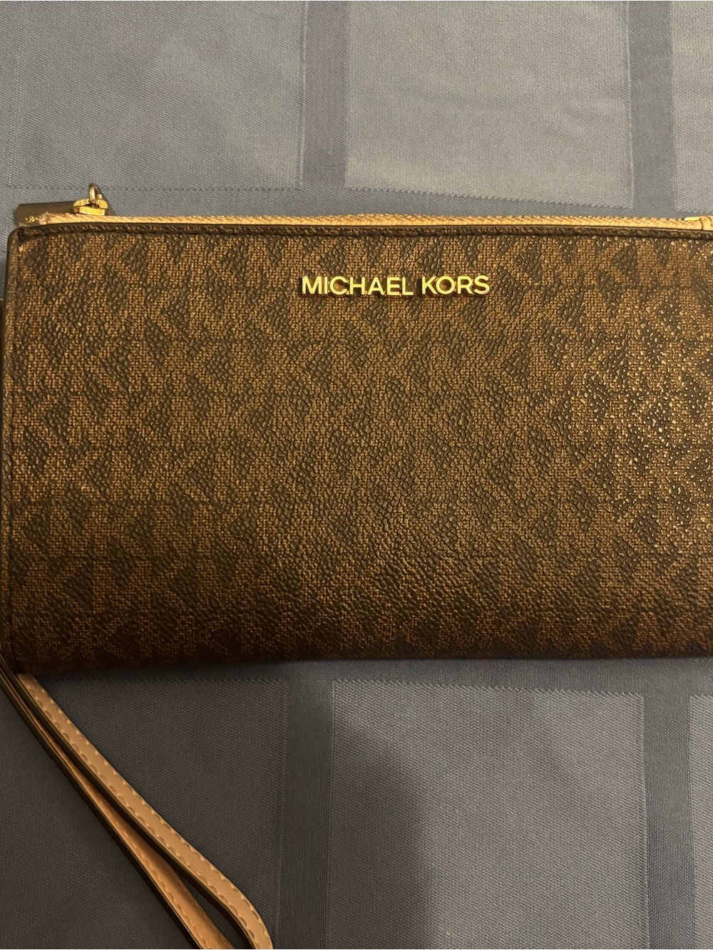 Michael Kors Signature Logo Wristlet with Gold Hardware